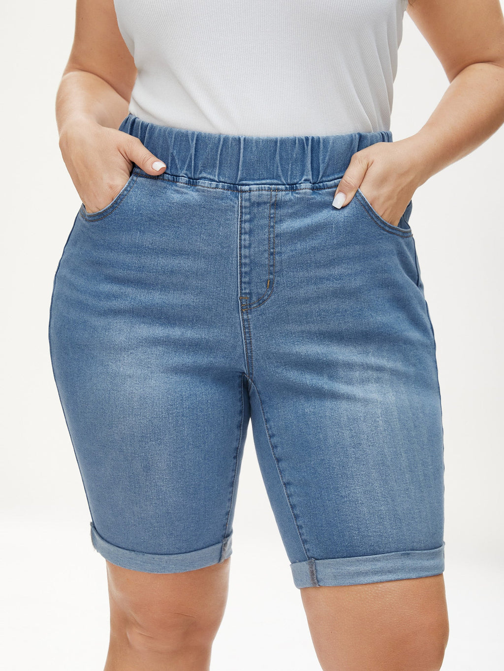 Pull-On Stretchy Skinny-Fit Denim Shorts