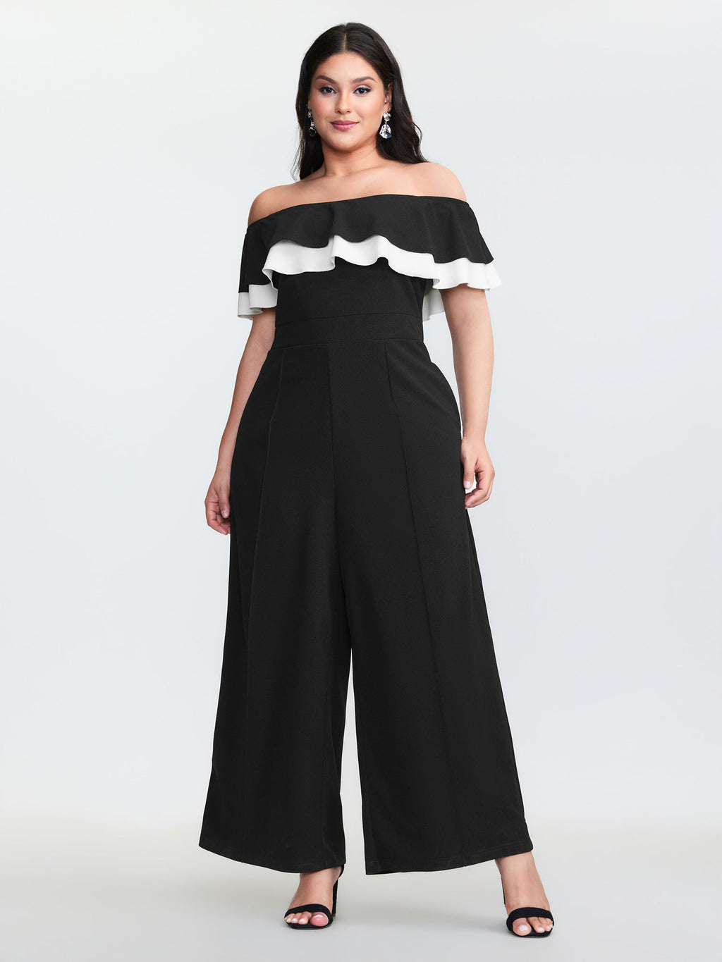 Off-Shoulder Lotus Leaf Neckline Jumpsuit