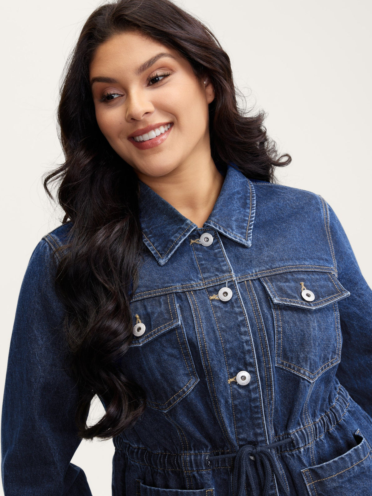 Supersoft Stretchy Waist Button-Down Denim Jacket