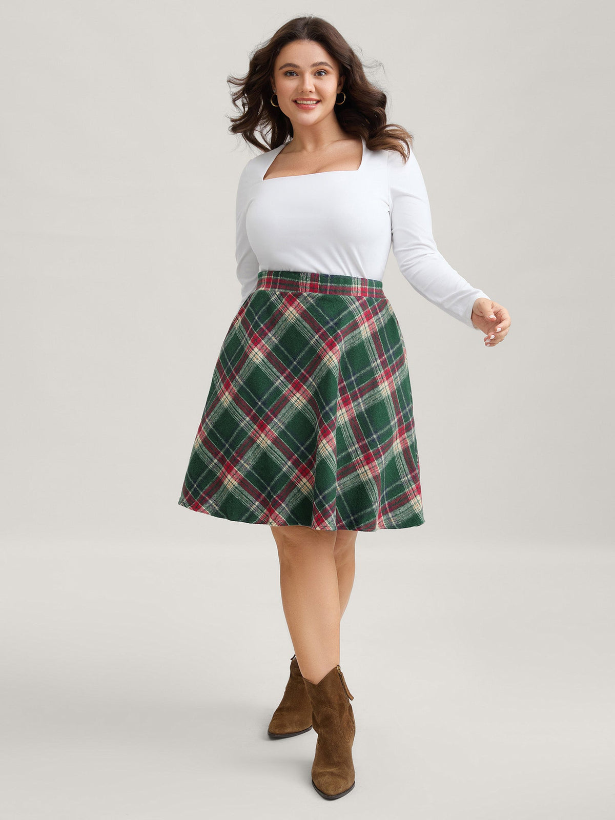 Plaid Pattern Elastic Waist A-line Mini Skirt