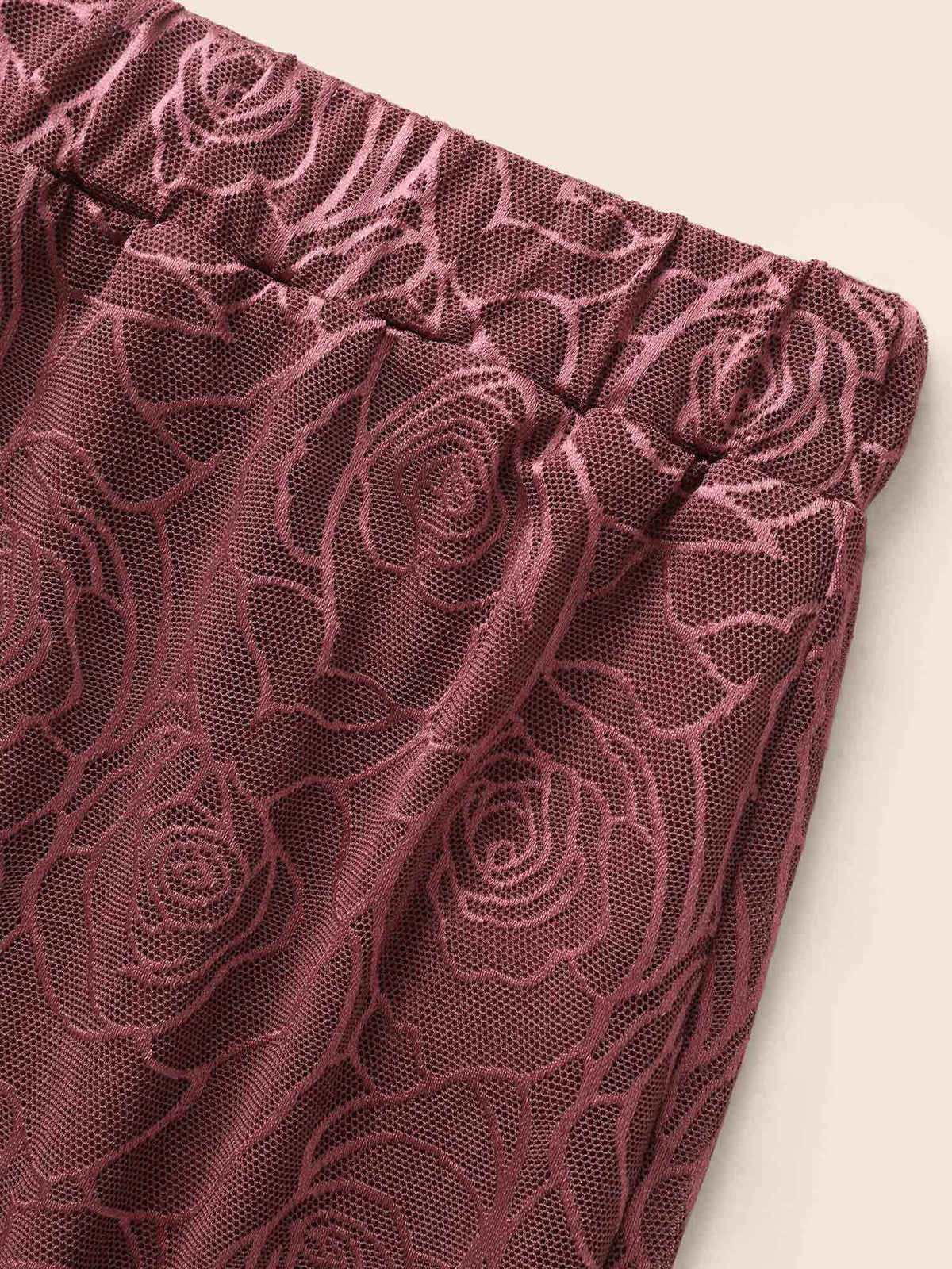 Floral Textured Mesh Elastic Waist Skirt