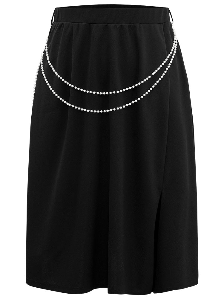Plain Pearl Beaded Detail Split Side Skirt