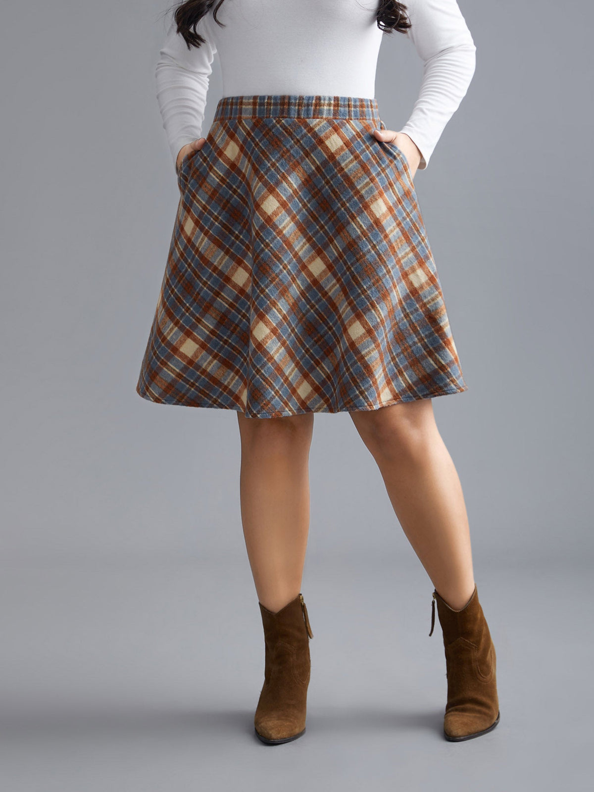 Plaid Pattern Elastic Waist A-line Mini Skirt
