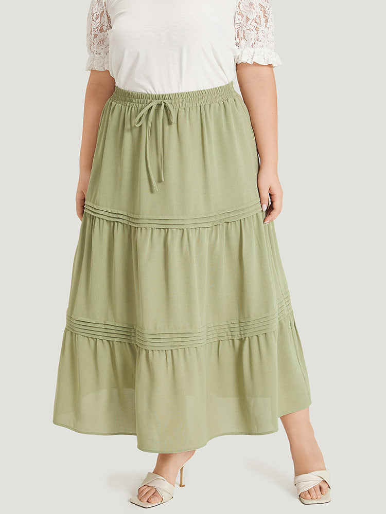 Plain Drawstring Pocket Ruffle Layered Hem Skirt