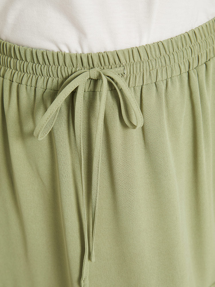 Plain Drawstring Pocket Ruffle Layered Hem Skirt