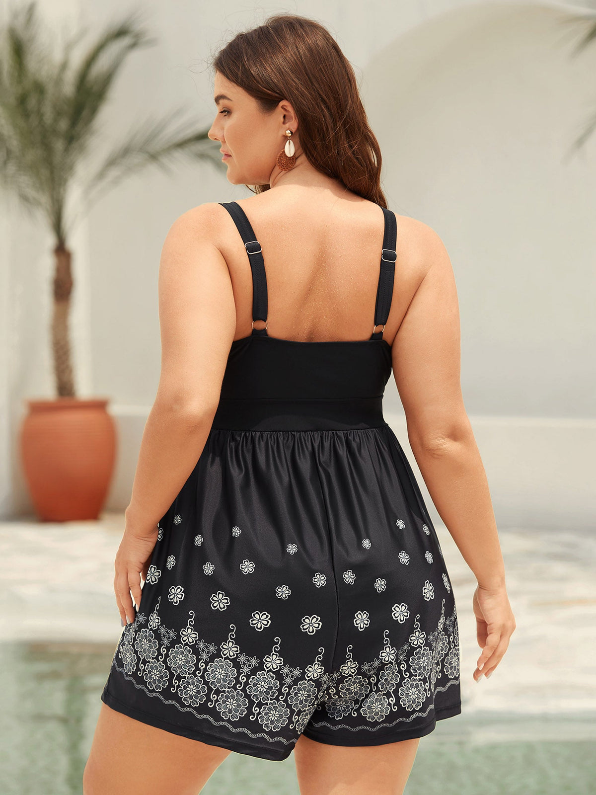 Boho Print Pockets Belted One-Piece Swimsuit