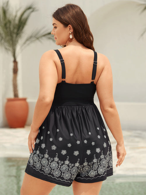 Boho Print Pockets Belted One-Piece Swimsuit