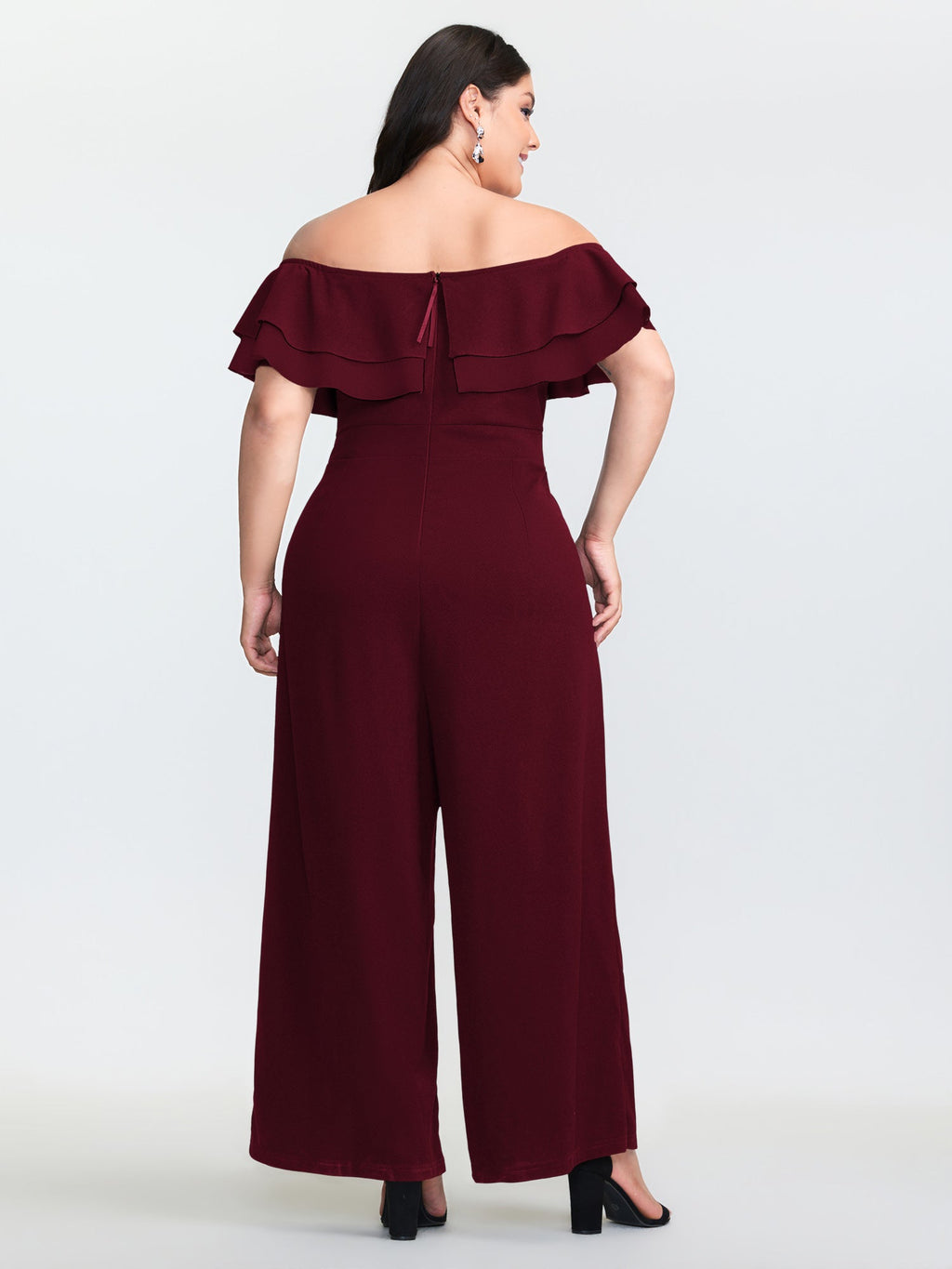 Off-Shoulder Lotus Leaf Neckline Jumpsuit