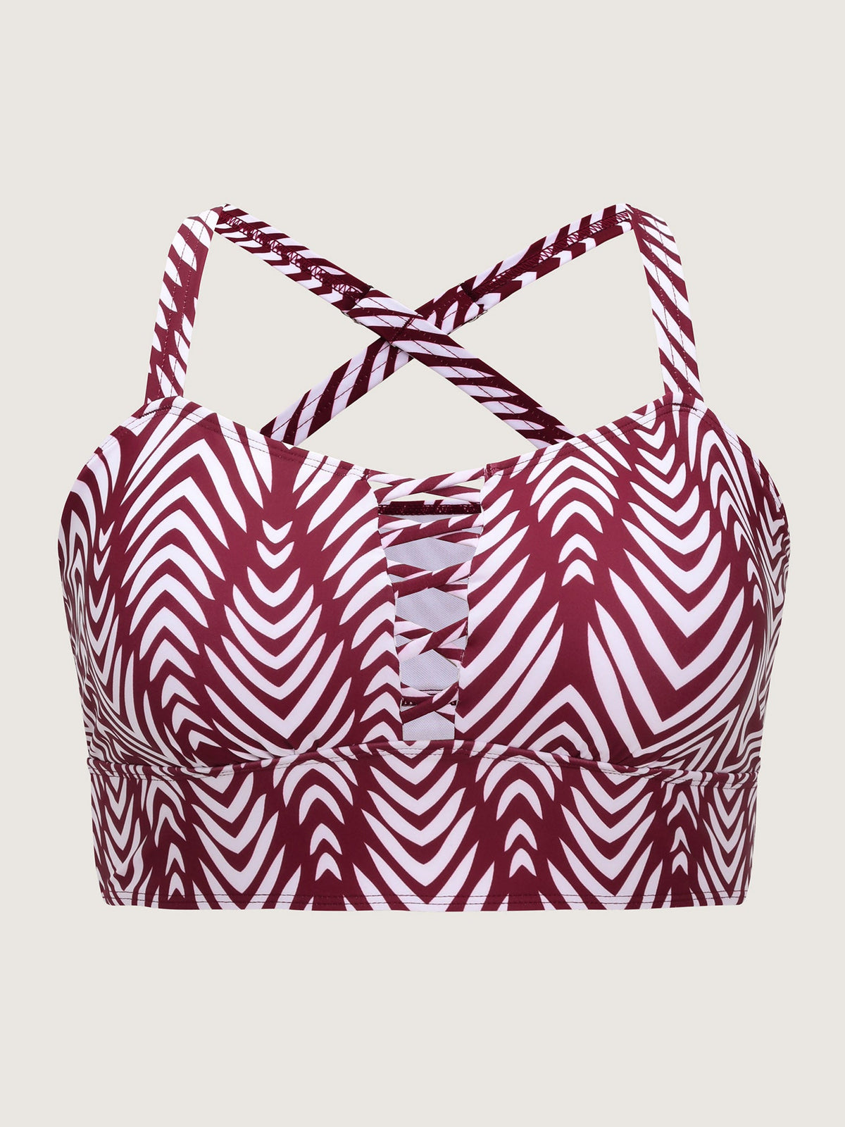 Geometric Print Cut-Out Ties Bikini Top