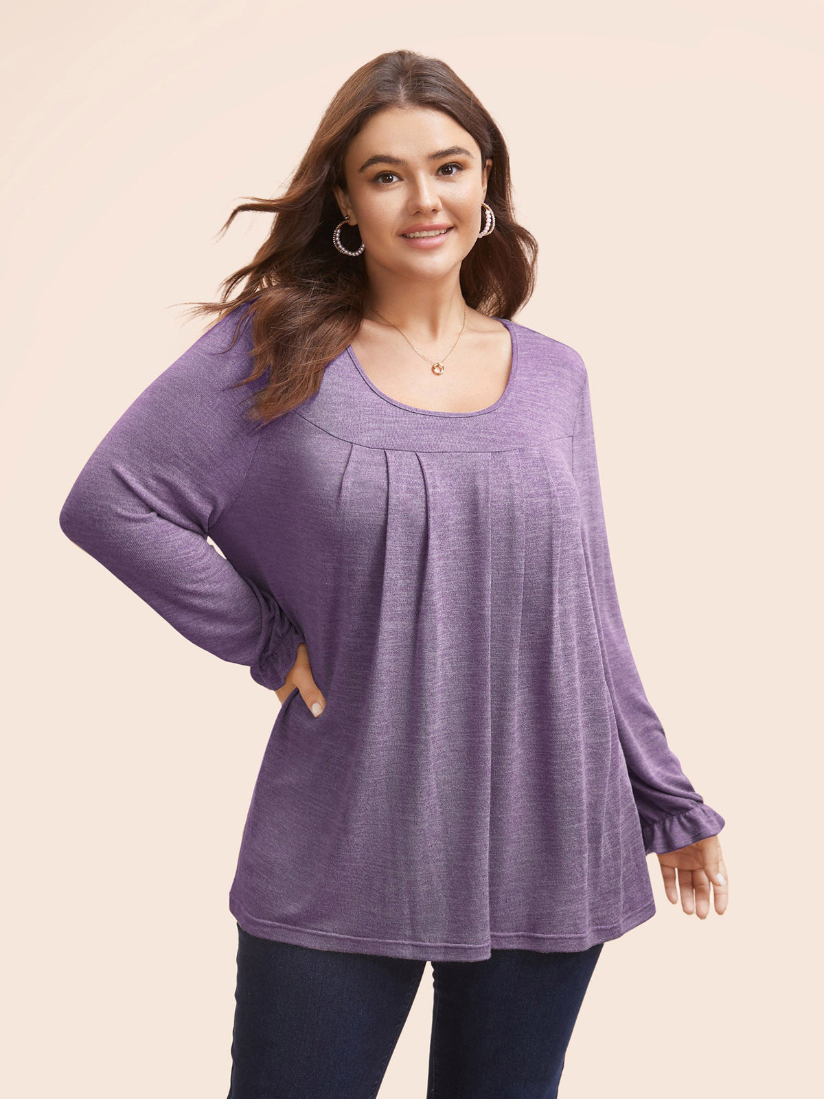 Round Neck Heather Pleated T-shirt