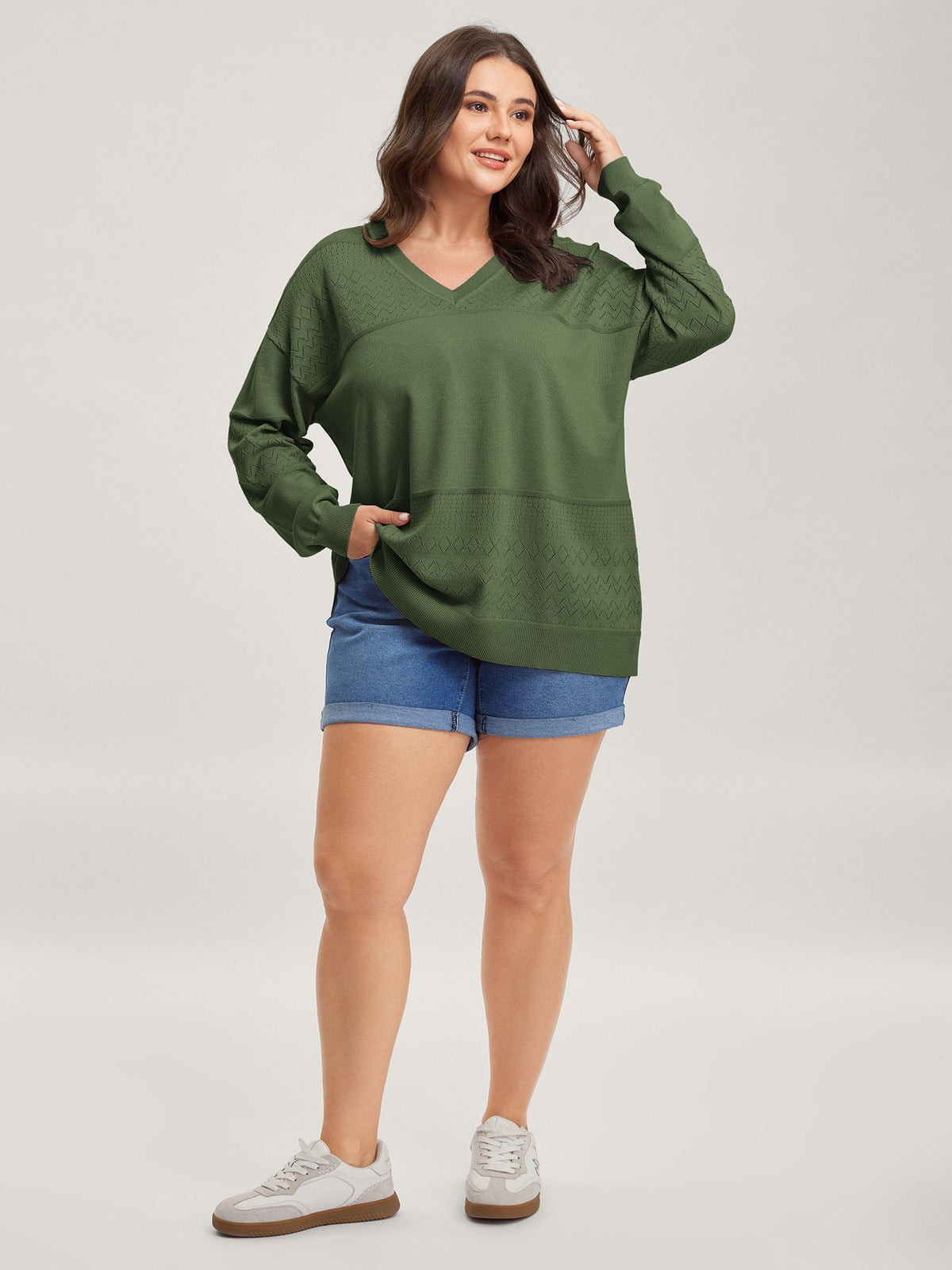 Supersoft Textured Eyelet Trim Pullover