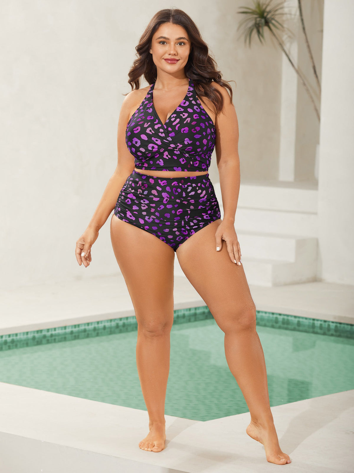 Leopard Print Cross-Straps Bikini Top