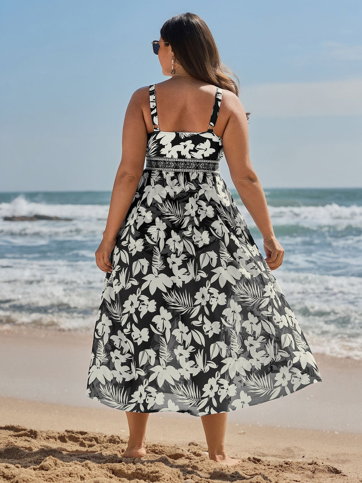 Sarong Set Tropical Print One-Piece Swim