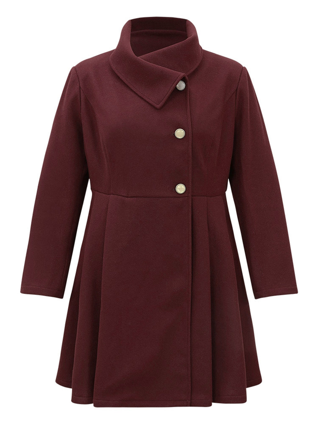 Plain Button Up Pocket Asymmetrical Lapel Collar Coat