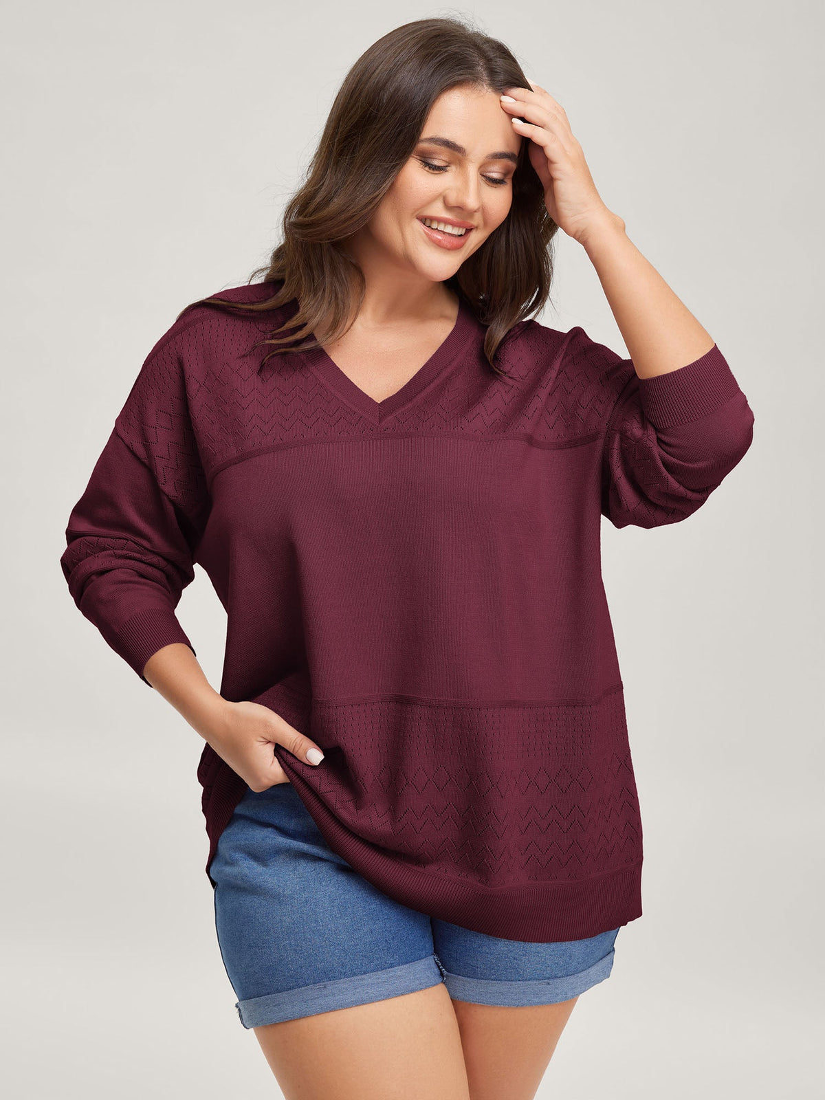 Supersoft Textured Eyelet Trim Pullover