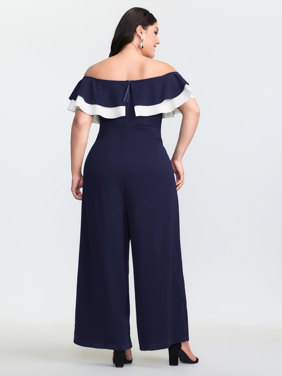Off-Shoulder Lotus Leaf Neckline Jumpsuit