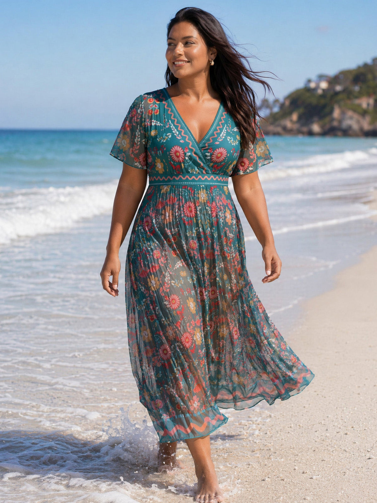 Sarong Set Floral Print One-Piece Swimsuit