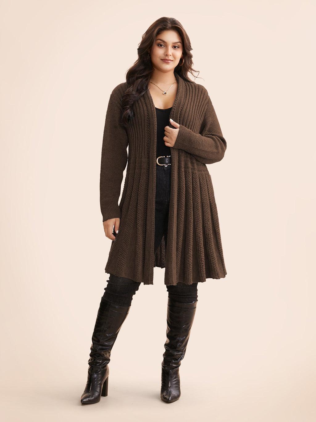Textured Kimono Collar Long Cardigan