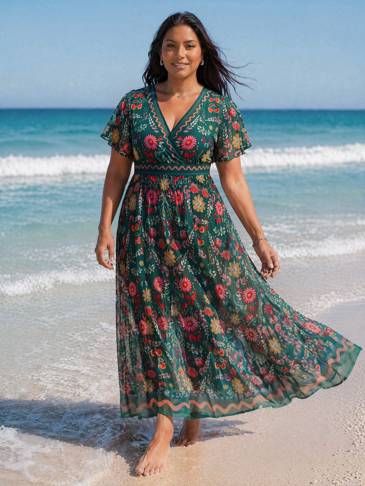 Sarong Set Floral Print One-Piece Swimsuit