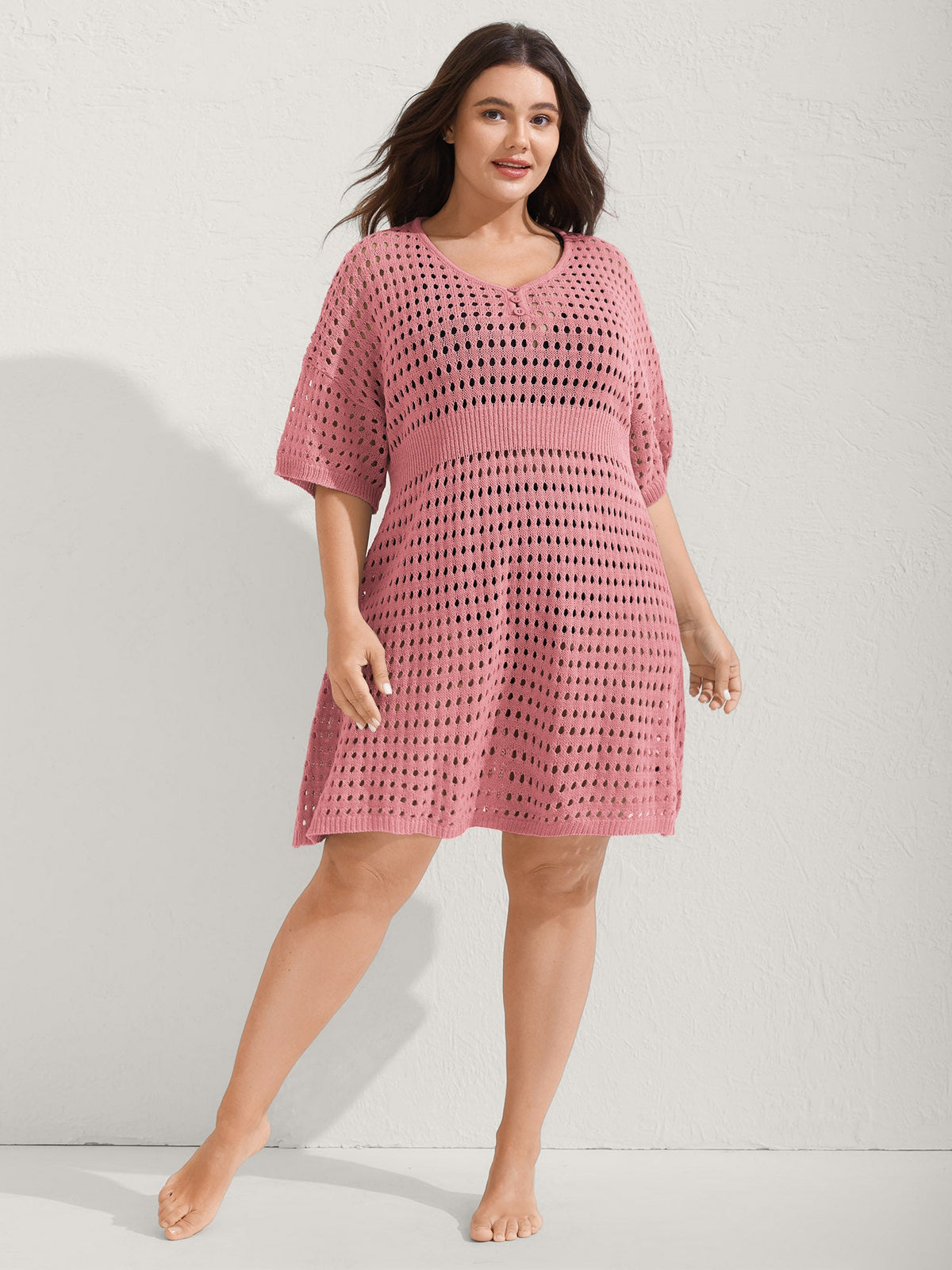 Cut-Out Waist-Cinched Button Swim Cover-Up