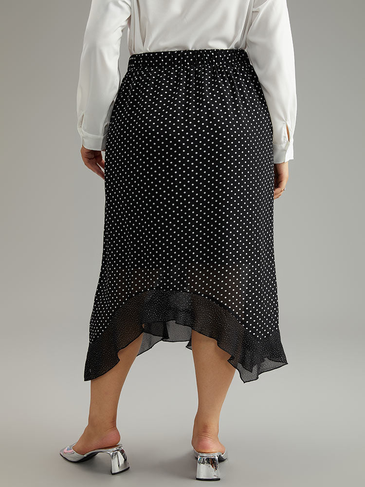 Polka Dot Ruffles Elastic Waist Mesh Patchwork Skirt