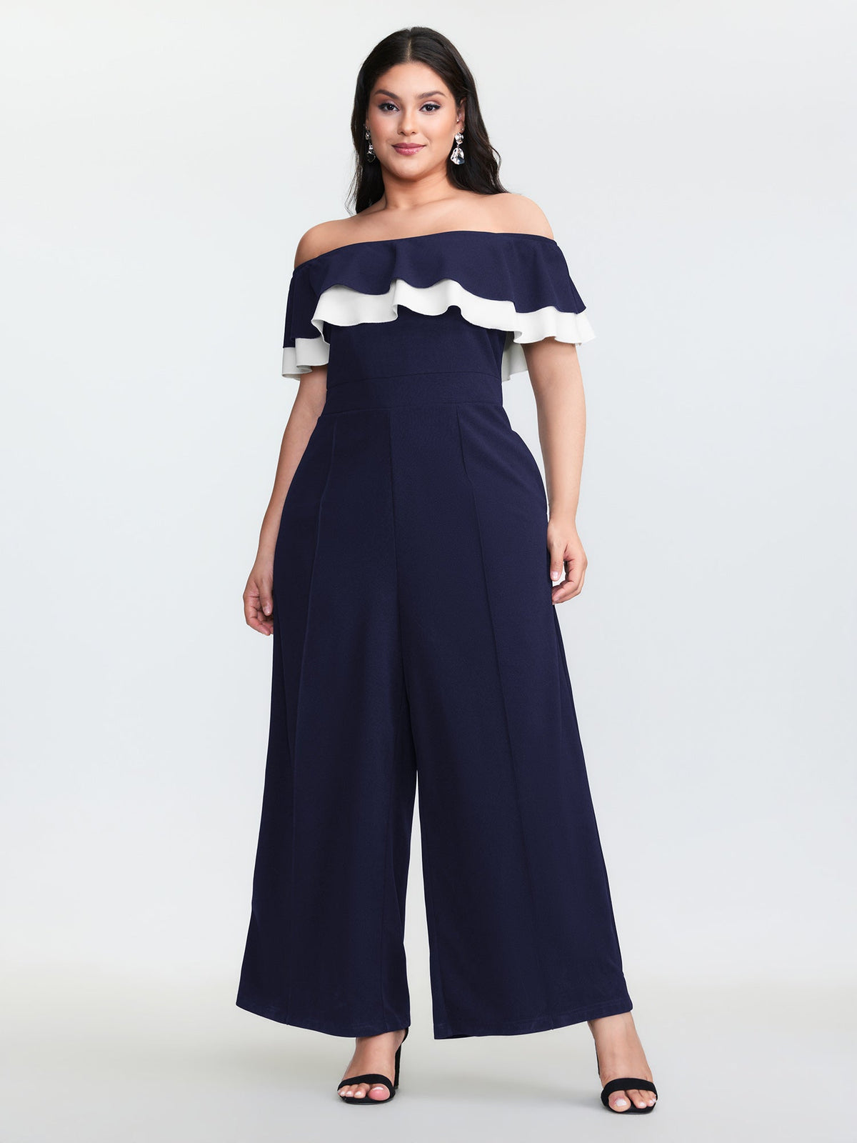 Off-Shoulder Lotus Leaf Neckline Jumpsuit