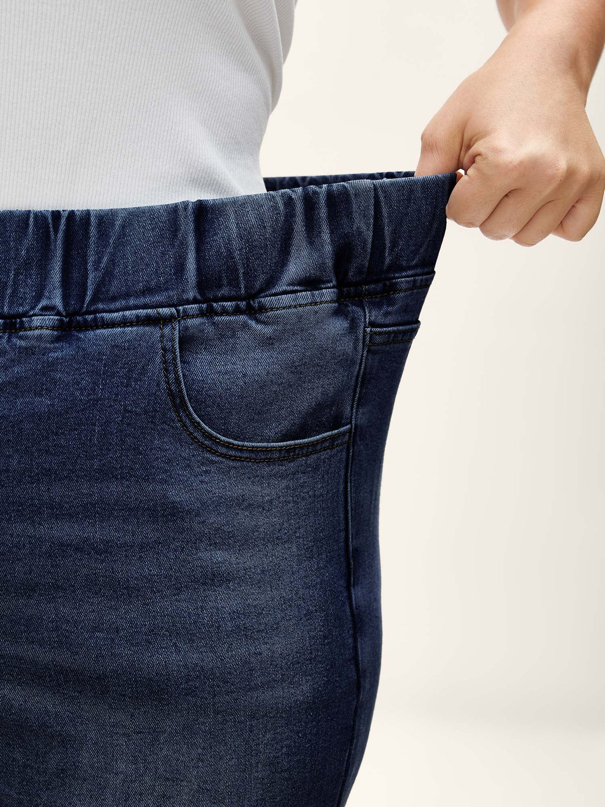 Pull-On Stretchy Skinny-Fit Denim Shorts