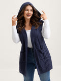 Hooded Sleeveless Cable Knit Cardigan