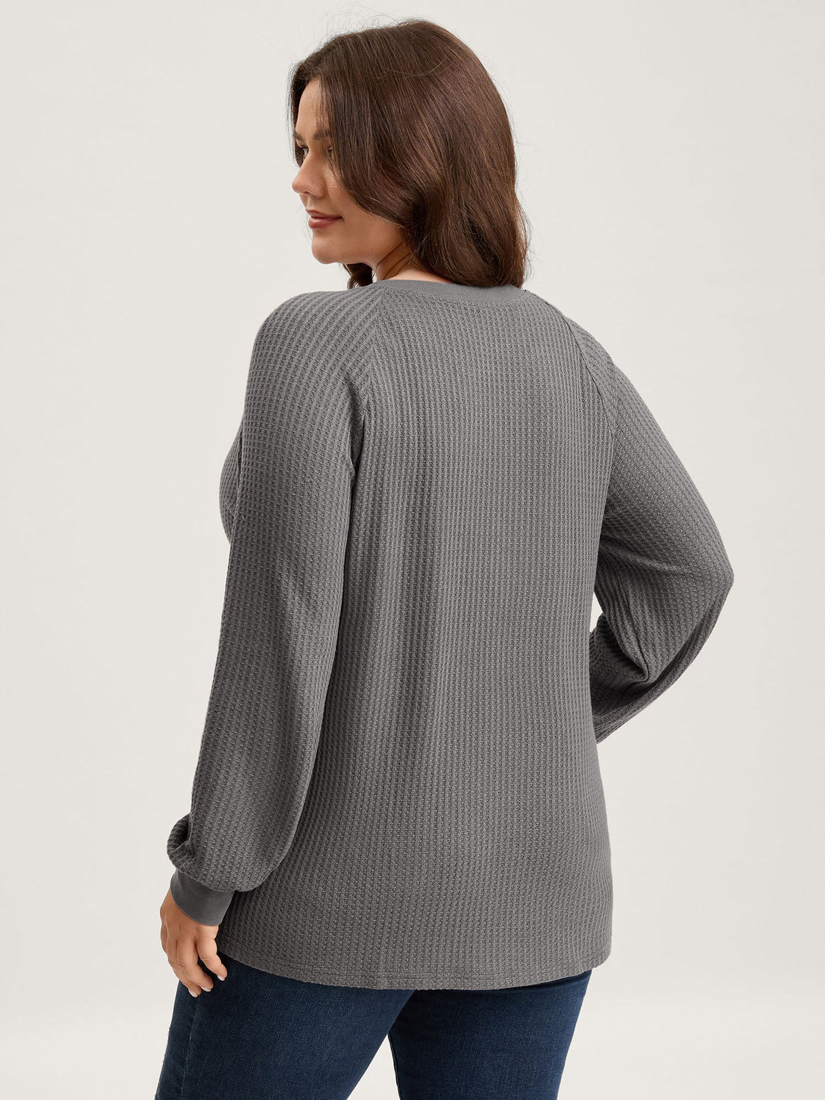 Waffle Grid Notched Collar Lace Sweatshirt