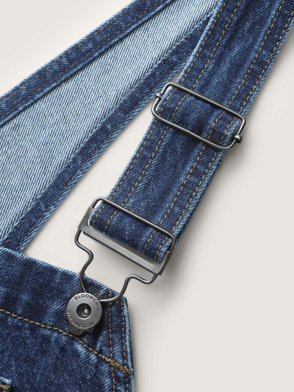 Cotton Relaxed-Fit Side Button Overall Denim Jumpsuit