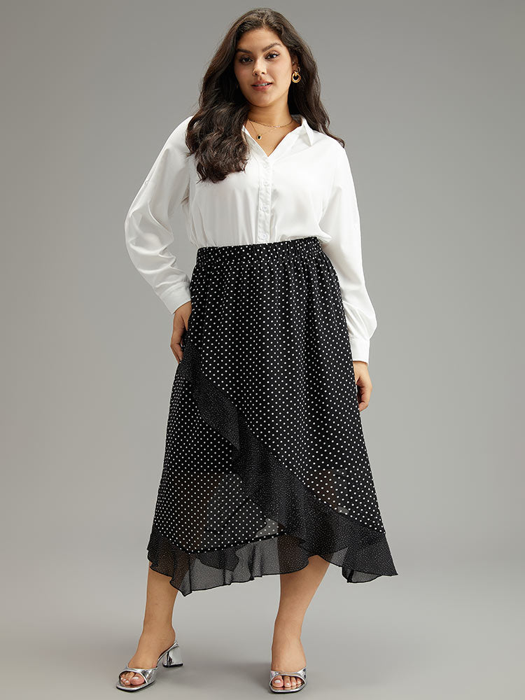 Polka Dot Ruffles Elastic Waist Mesh Patchwork Skirt