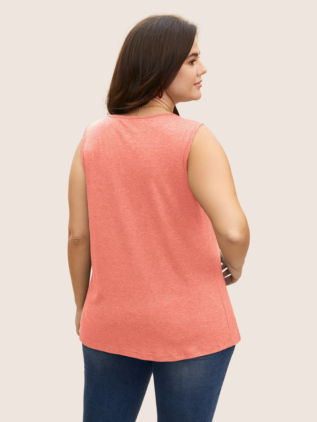 Heather Plicated Detail Square Neck Tank Top