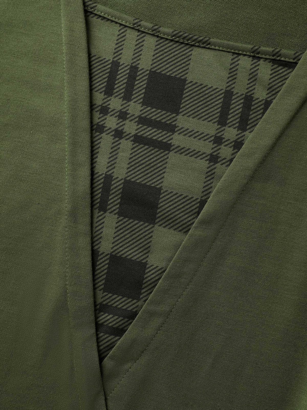 Plaid Spliced Wrap Contrast Sweatshirt