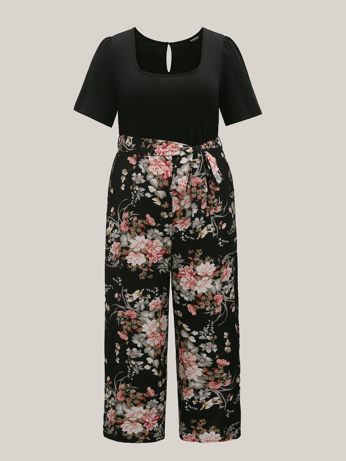 Color Contrast Belted Panel Pockets Jumpsuit