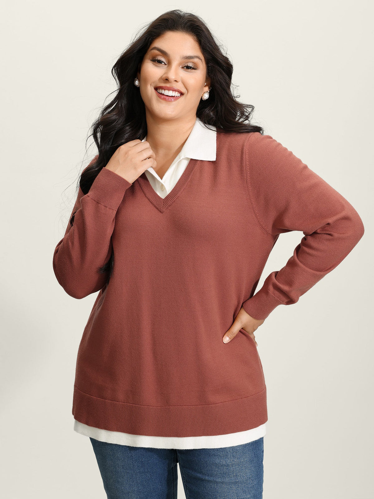 Supersoft 2-in-1 Polo Collar Color Contrast Pullover