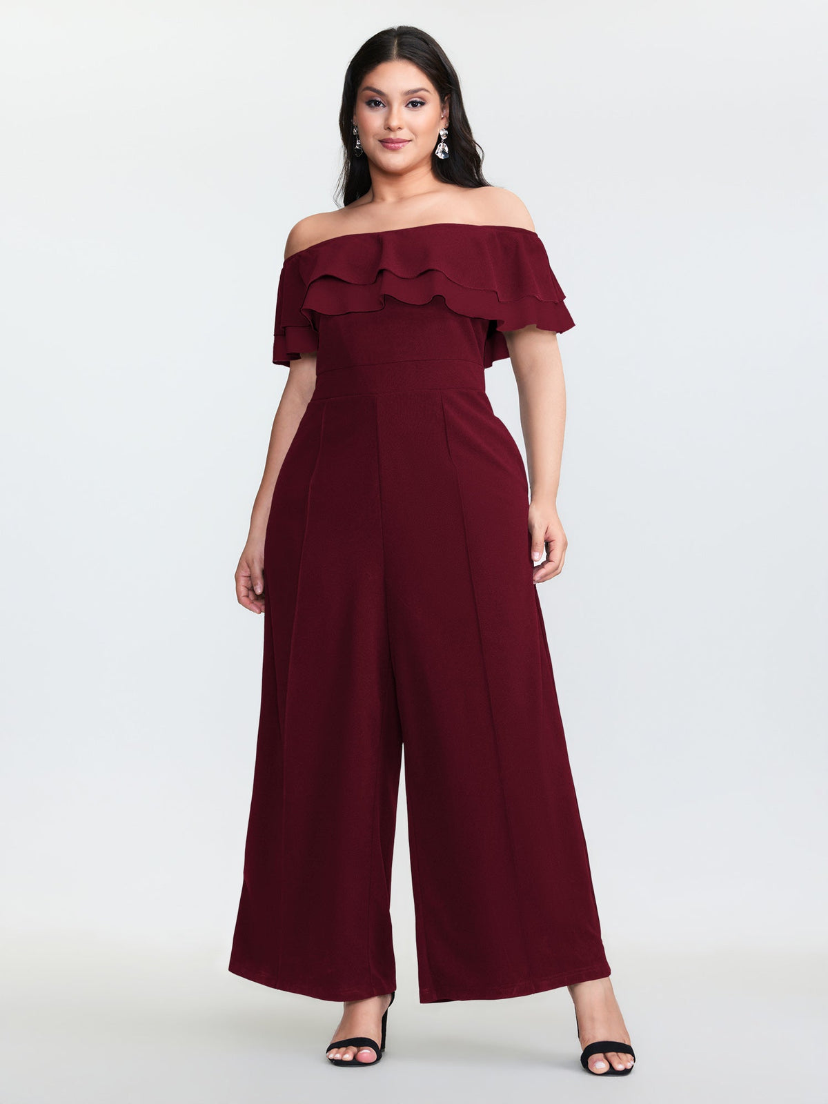 Off-Shoulder Lotus Leaf Neckline Jumpsuit
