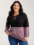 Colorblock Spliced Cross-Tie Sweatshirt
