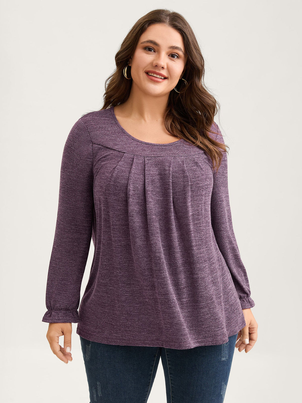 Round Neck Heather Pleated T-shirt