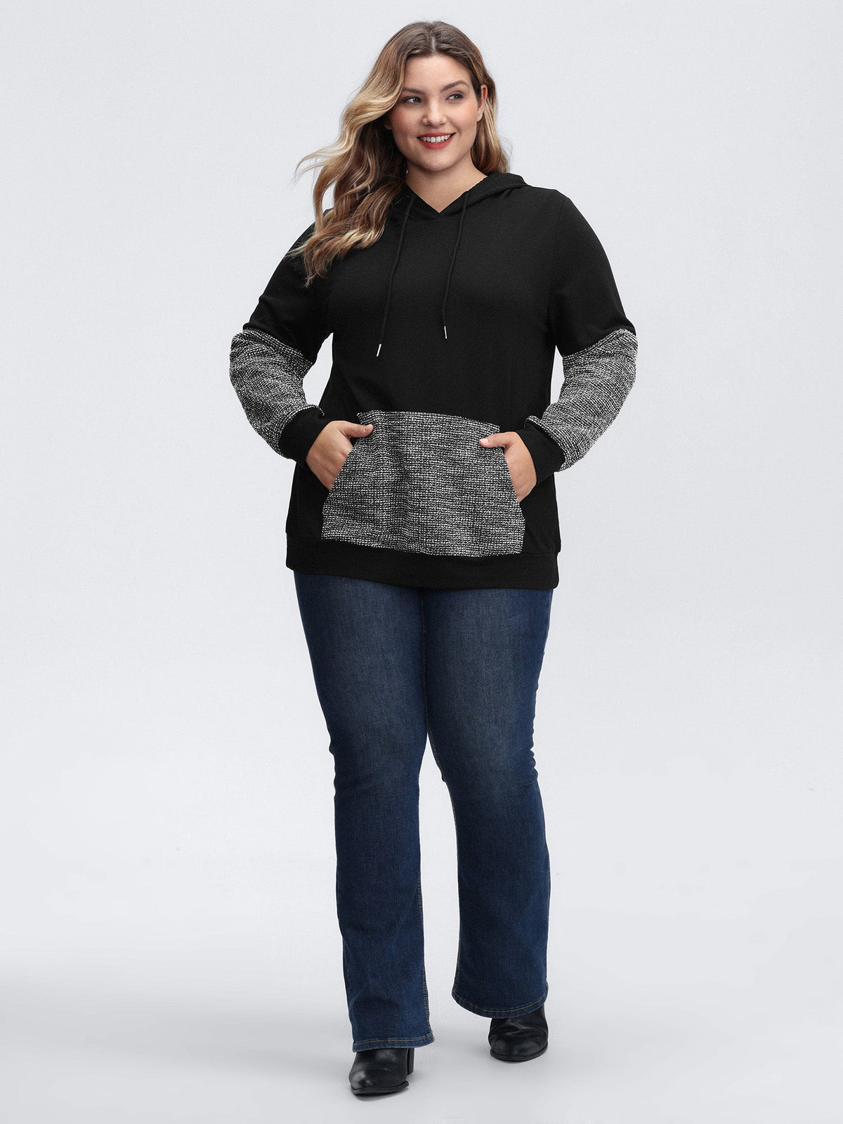 Spliced Color Contrast Textured Hoodie