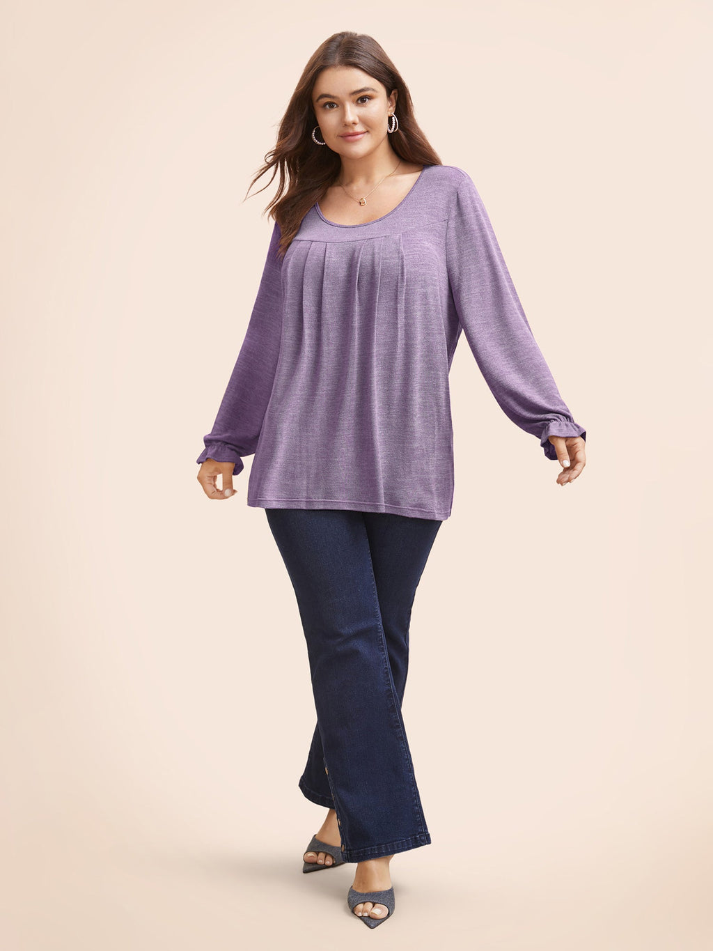 Round Neck Heather Pleated T-shirt