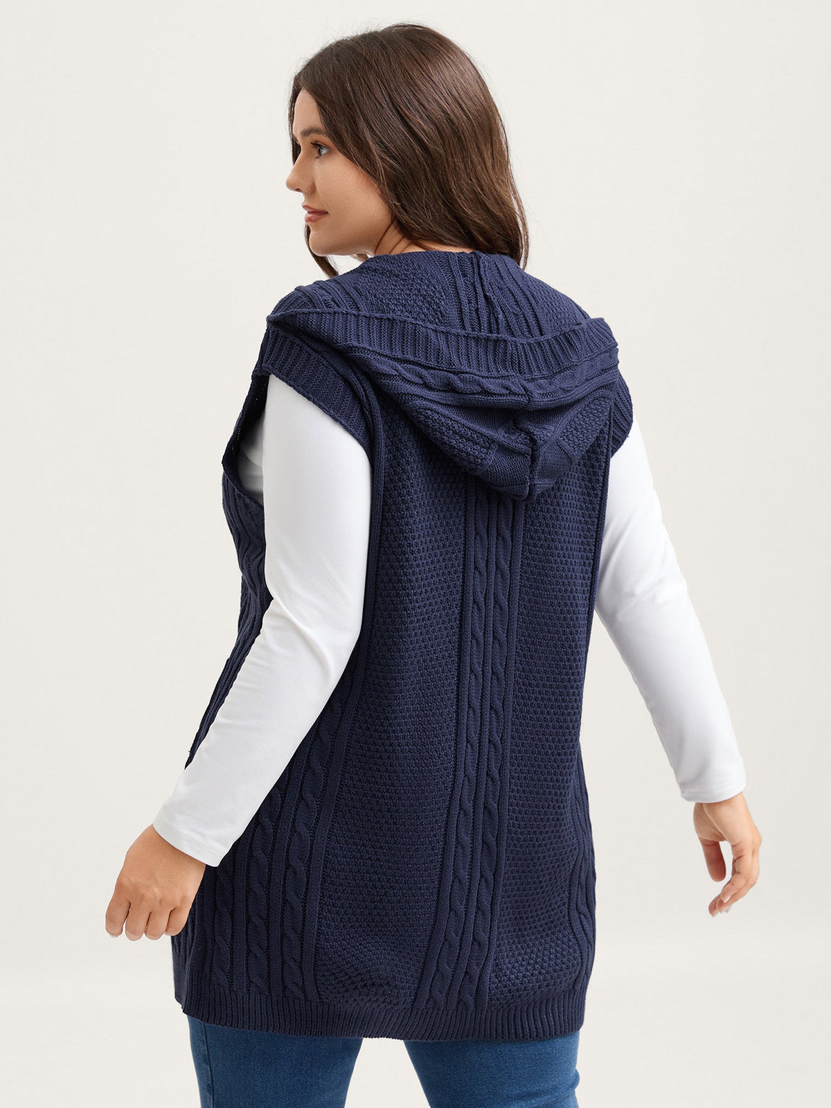 Hooded Sleeveless Cable Knit Cardigan