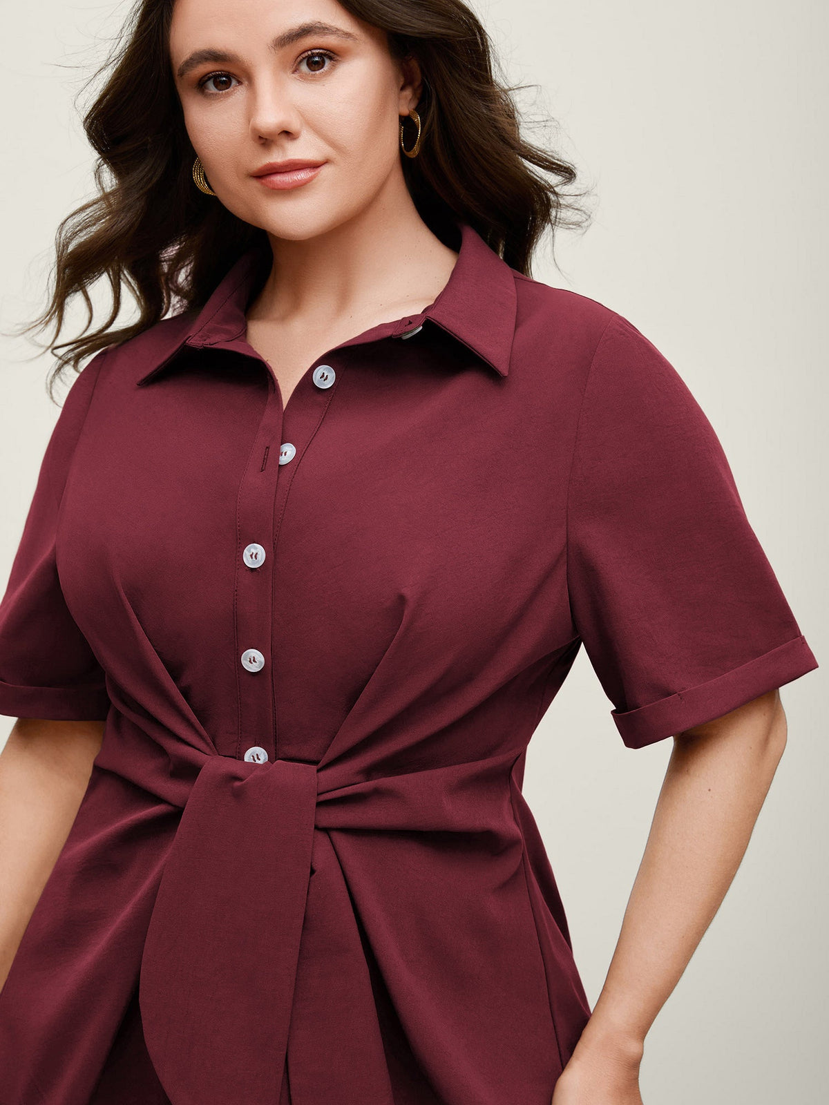 Knotted Front Asymmetrical Hem Blouse
