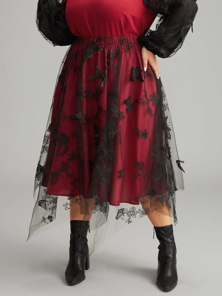 Butterfly Eyelet Lace Mesh Skirt