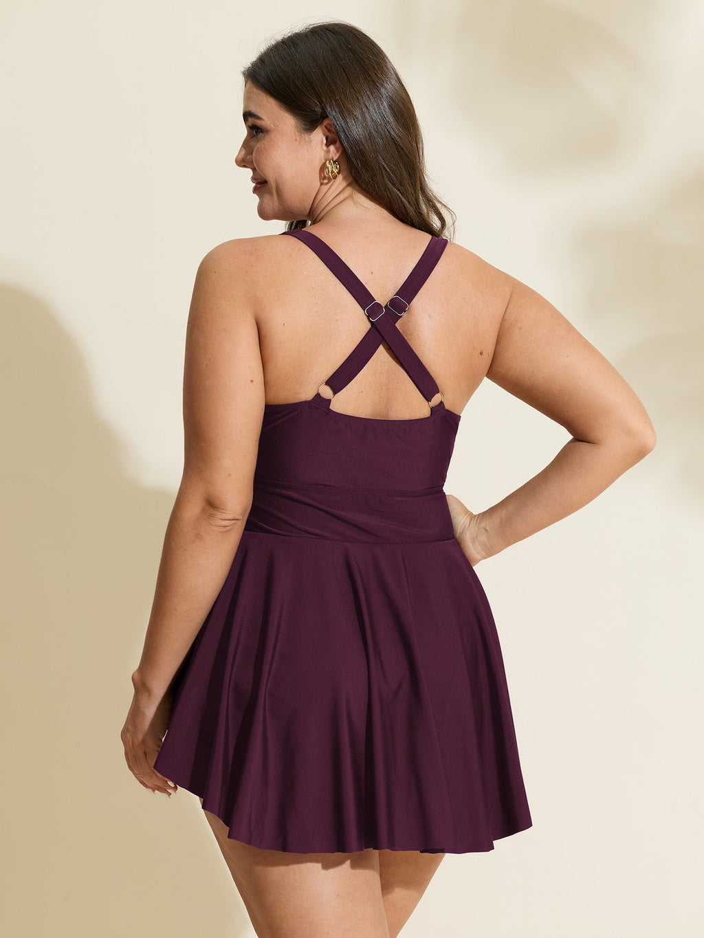 Twist Front Ruched Ruffled Swim Dress