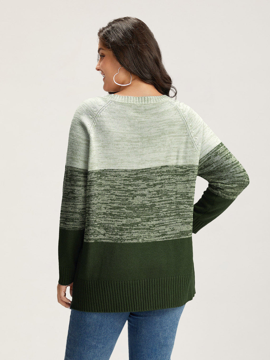 Colorblock Contrast Heather Button Detail Pullover