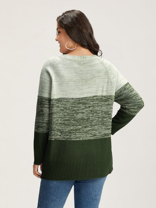 Colorblock Contrast Heather Button Detail Pullover