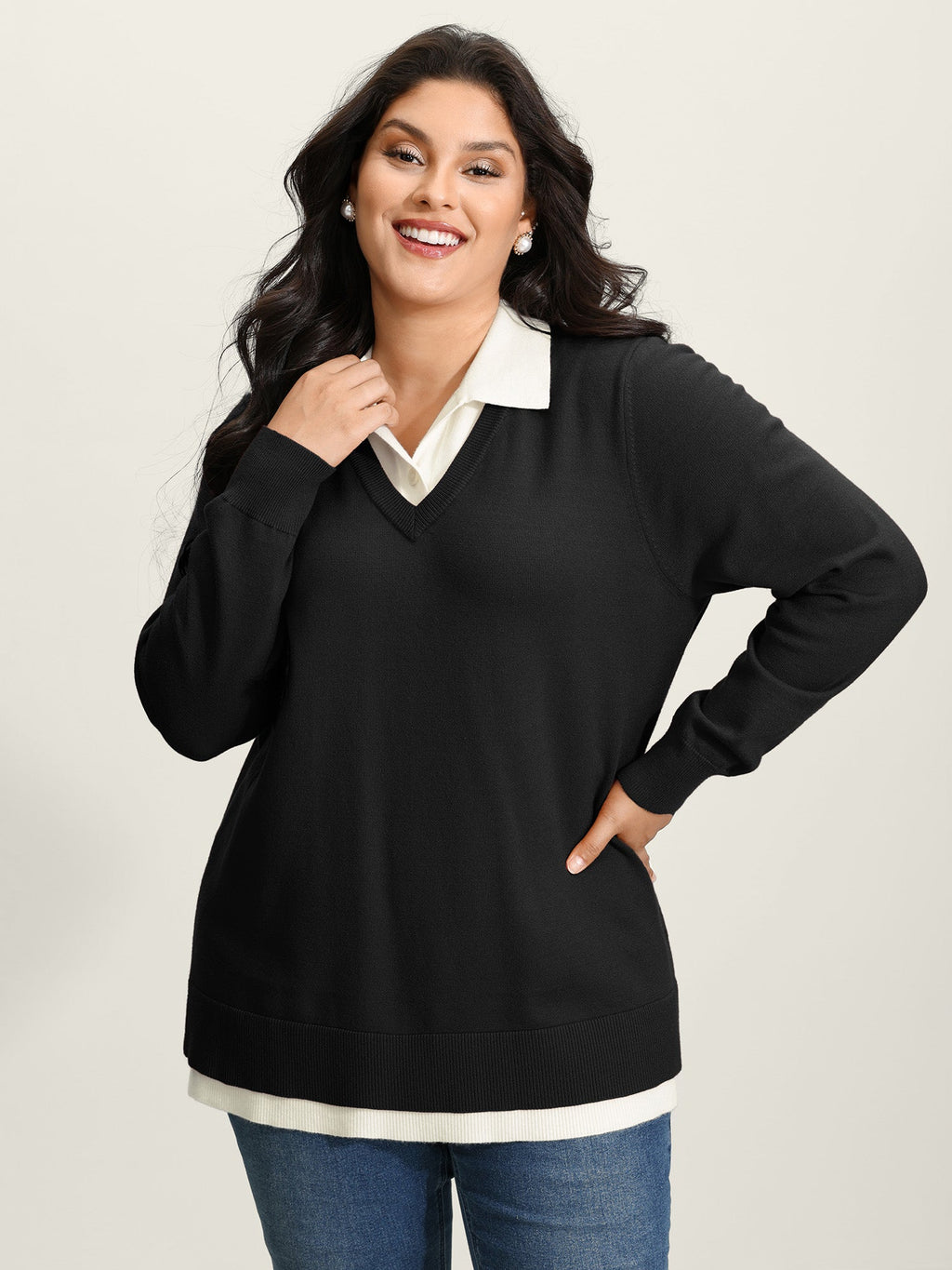 Supersoft 2-in-1 Polo Collar Color Contrast Pullover