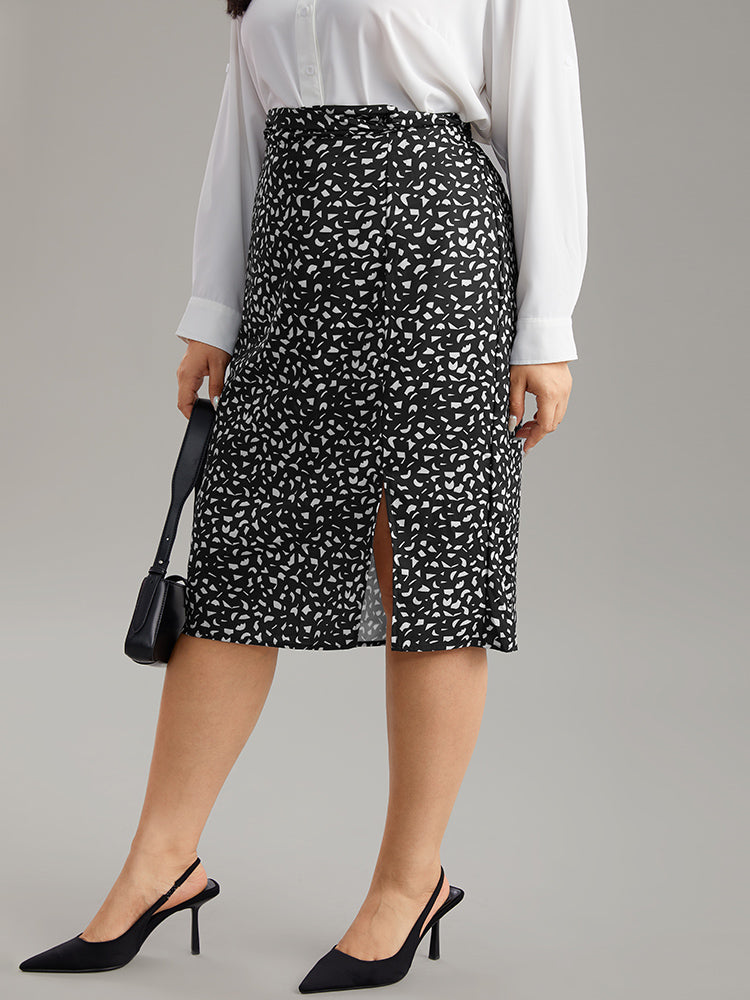 Geometric Graphic Twist Front Split Side Skirt
