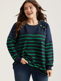 Striped Patchwork Button Detail Sweatshirt