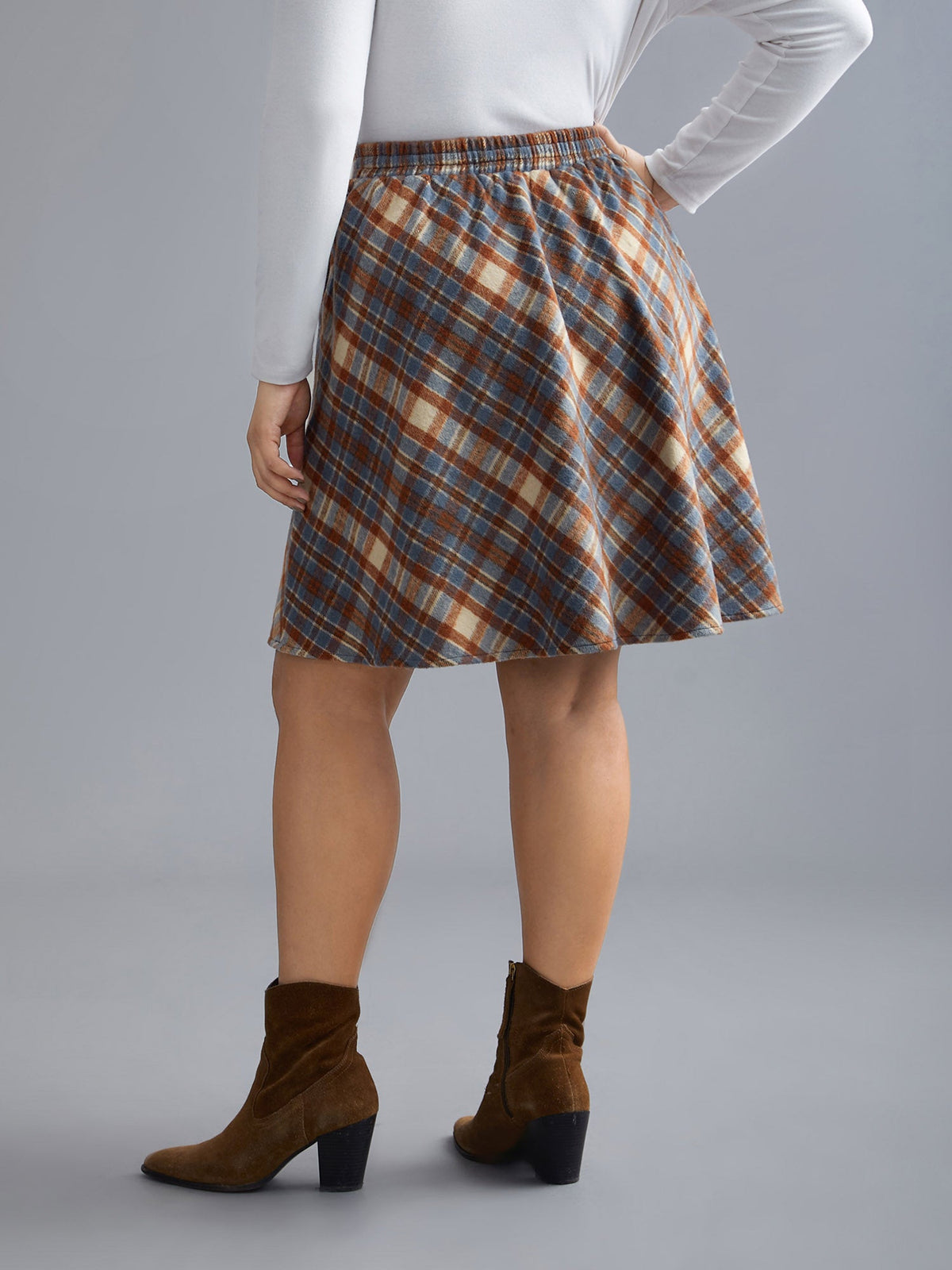 Plaid Pattern Elastic Waist A-line Mini Skirt